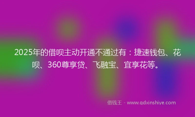 2025年的借呗主动开通不通过有：捷速钱包、花呗、360尊享贷、飞融宝、宜享花等。
