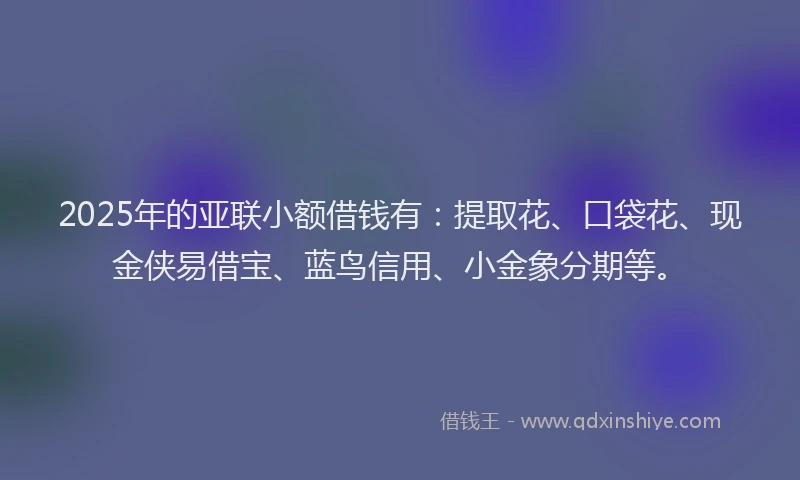 2025年的亚联小额借钱有：提取花、口袋花、现金侠易借宝、蓝鸟信用、小金象分期等。