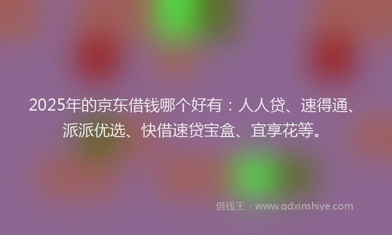 2025年的京东借钱哪个好有：人人贷、速得通、派派优选、快借速贷宝盒、宜享花等。