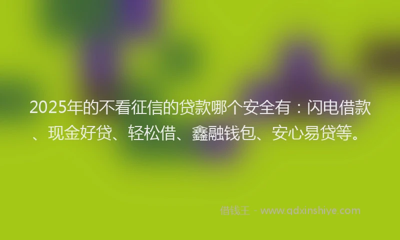 2025年的不看征信的贷款哪个安全有：闪电借款、现金好贷、轻松借、鑫融钱包、安心易贷等。