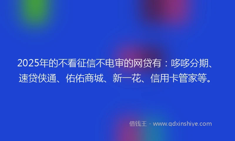 2025年的不看征信不电审的网贷有：哆哆分期、速贷侠通、佑佑商城、新一花、信用卡管家等。