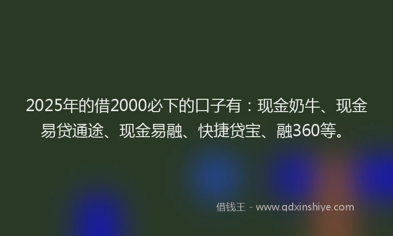 2025年的借2000必下的口子有：现金奶牛、现金易贷通途、现金易融、快捷贷宝、融360等。