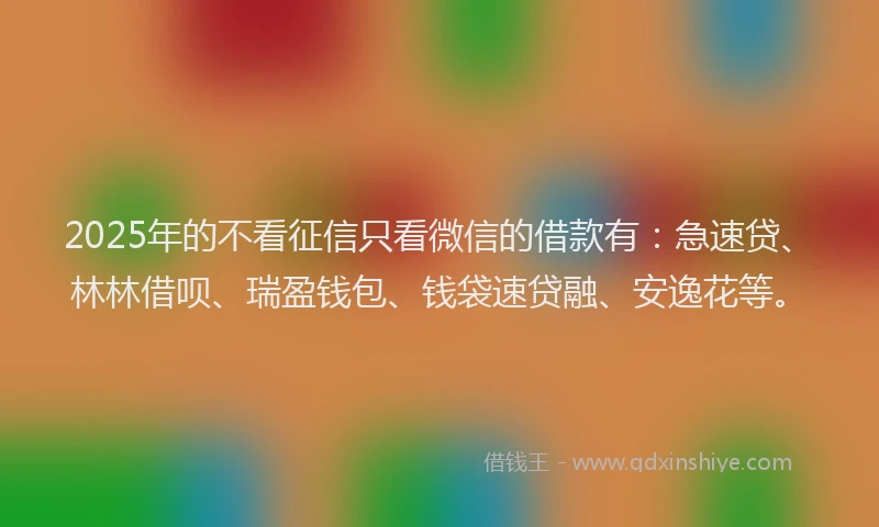 2025年的不看征信只看微信的借款有：急速贷、林林借呗、瑞盈钱包、钱袋速贷融、安逸花等。