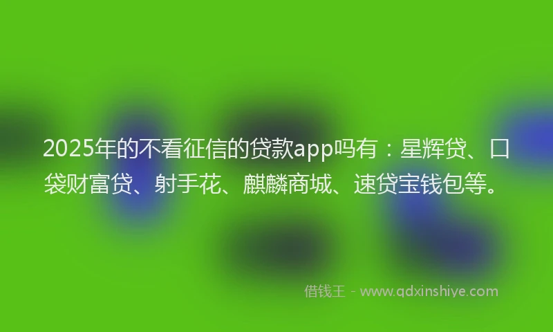 2025年的不看征信的贷款app吗有：星辉贷、口袋财富贷、射手花、麒麟商城、速贷宝钱包等。