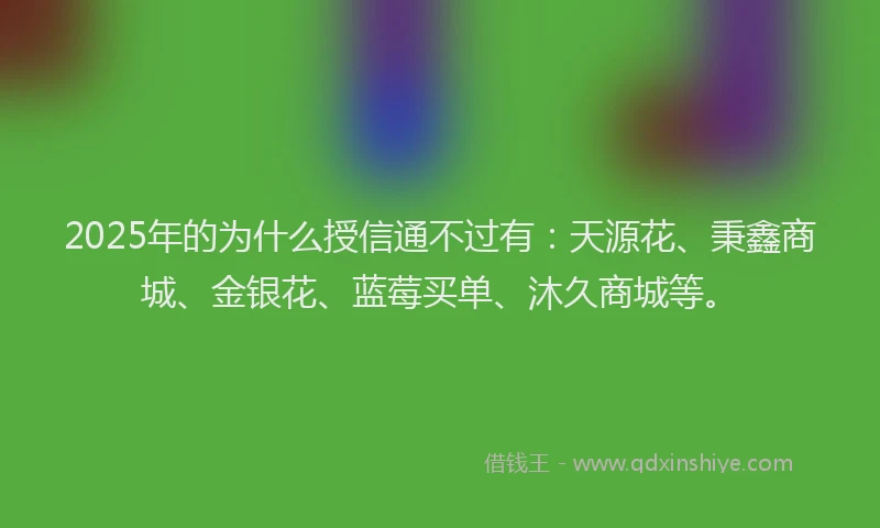 2025年的为什么授信通不过有：天源花、秉鑫商城、金银花、蓝莓买单、沐久商城等。
