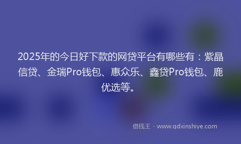2025年的今日好下款的网贷平台有哪些有：紫晶信贷、金瑞Pro钱包、惠众乐、鑫贷Pro钱包、鹿优选等。