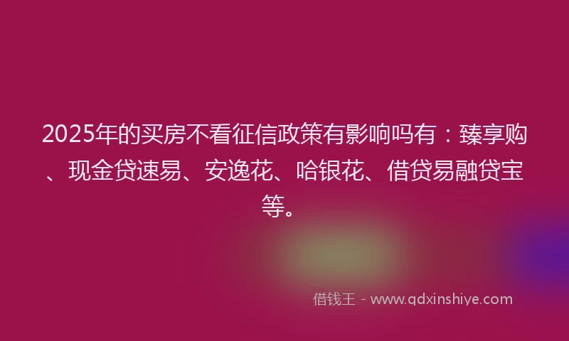 2025年的买房不看征信政策有影响吗有：臻享购、现金贷速易、安逸花、哈银花、借贷易融贷宝等。