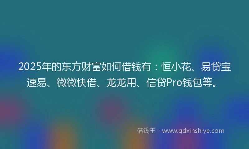 2025年的东方财富如何借钱有：恒小花、易贷宝速易、微微快借、龙龙用、信贷Pro钱包等。
