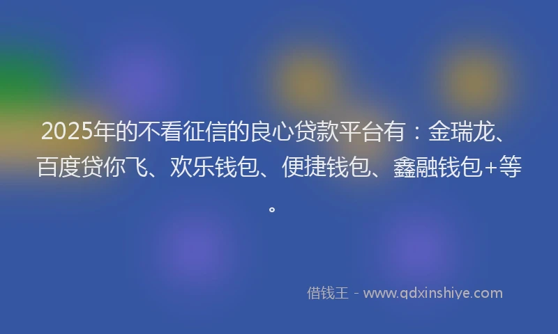 2025年的不看征信的良心贷款平台有：金瑞龙、百度贷你飞、欢乐钱包、便捷钱包、鑫融钱包+等。
