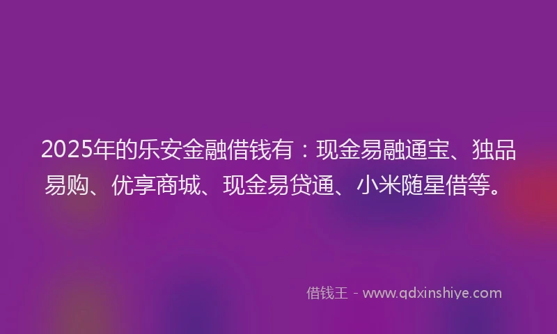 2025年的乐安金融借钱有：现金易融通宝、独品易购、优享商城、现金易贷通、小米随星借等。