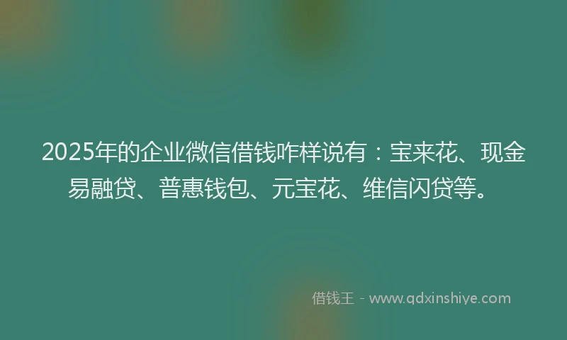 2025年的企业微信借钱咋样说有：宝来花、现金易融贷、普惠钱包、元宝花、维信闪贷等。