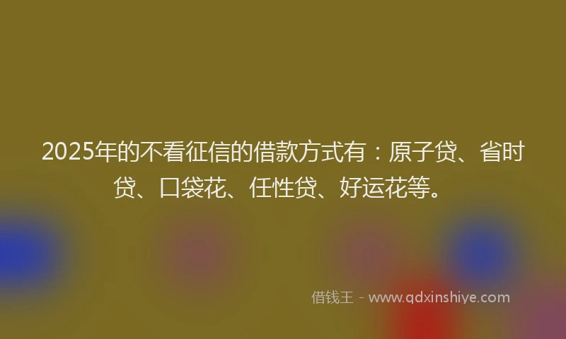 2025年的不看征信的借款方式有：原子贷、省时贷、口袋花、任性贷、好运花等。