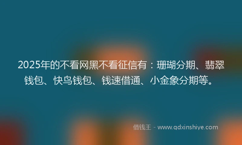 2025年的不看网黑不看征信有：珊瑚分期、翡翠钱包、快鸟钱包、钱速借通、小金象分期等。