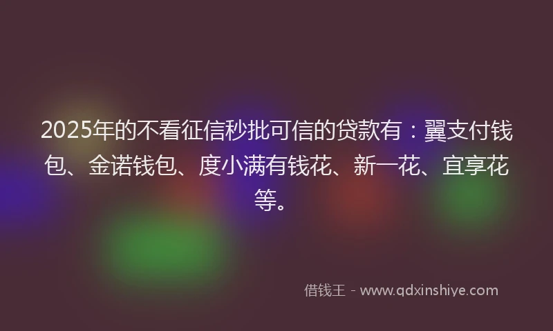 2025年的不看征信秒批可信的贷款有：翼支付钱包、金诺钱包、度小满有钱花、新一花、宜享花等。