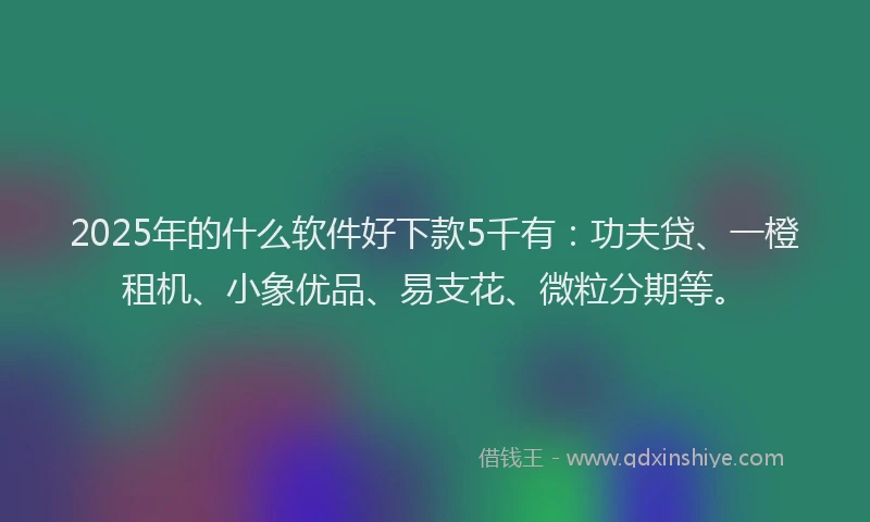 2025年的什么软件好下款5千有：功夫贷、一橙租机、小象优品、易支花、微粒分期等。