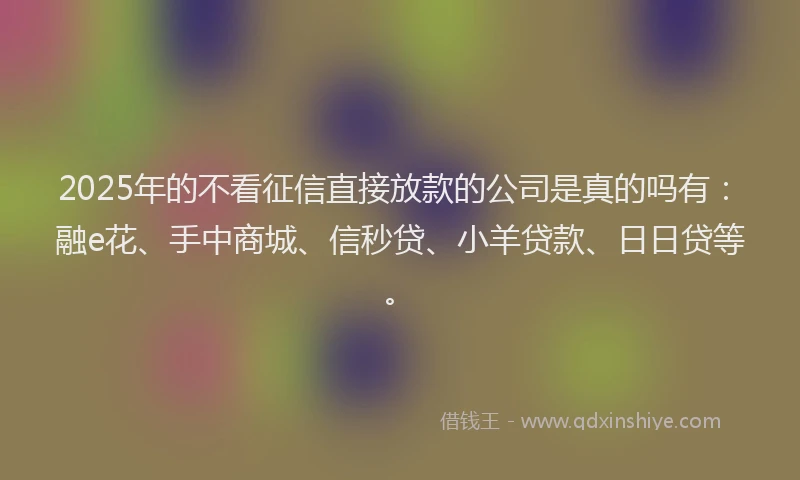 2025年的不看征信直接放款的公司是真的吗有：融e花、手中商城、信秒贷、小羊贷款、日日贷等。