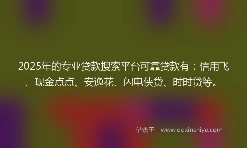 2025年的专业贷款搜索平台可靠贷款有：信用飞、现金点点、安逸花、闪电侠贷、时时贷等。