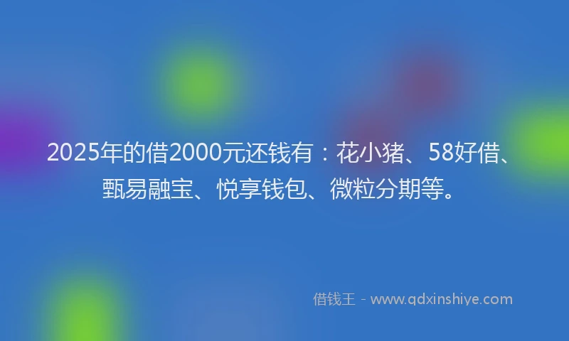 2025年的借2000元还钱有：花小猪、58好借、甄易融宝、悦享钱包、微粒分期等。