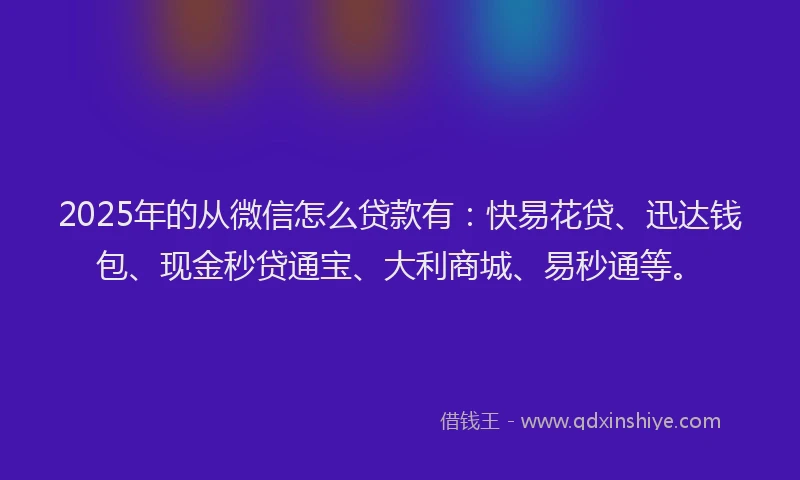 2025年的从微信怎么贷款有：快易花贷、迅达钱包、现金秒贷通宝、大利商城、易秒通等。