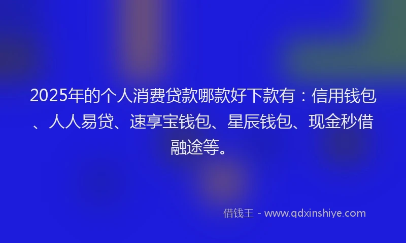 2025年的个人消费贷款哪款好下款有：信用钱包、人人易贷、速享宝钱包、星辰钱包、现金秒借融途等。