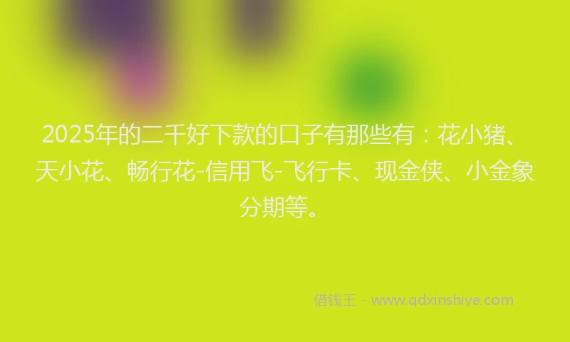 2025年的二千好下款的口子有那些有：花小猪、天小花、畅行花-信用飞-飞行卡、现金侠、小金象分期等。