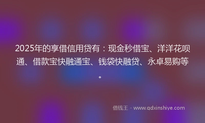 2025年的享借信用贷有：现金秒借宝、洋洋花呗通、借款宝快融通宝、钱袋快融贷、永卓易购等。