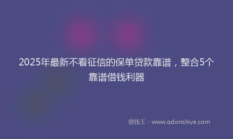 2025年最新不看征信的保单贷款靠谱，整合5个靠谱借钱利器