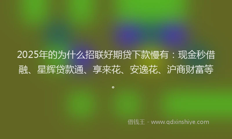 2025年的为什么招联好期贷下款慢有：现金秒借融、星辉贷款通、享来花、安逸花、沪商财富等。