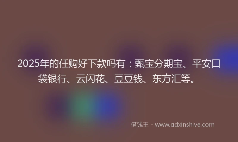 2025年的任购好下款吗有：甄宝分期宝、平安口袋银行、云闪花、豆豆钱、东方汇等。