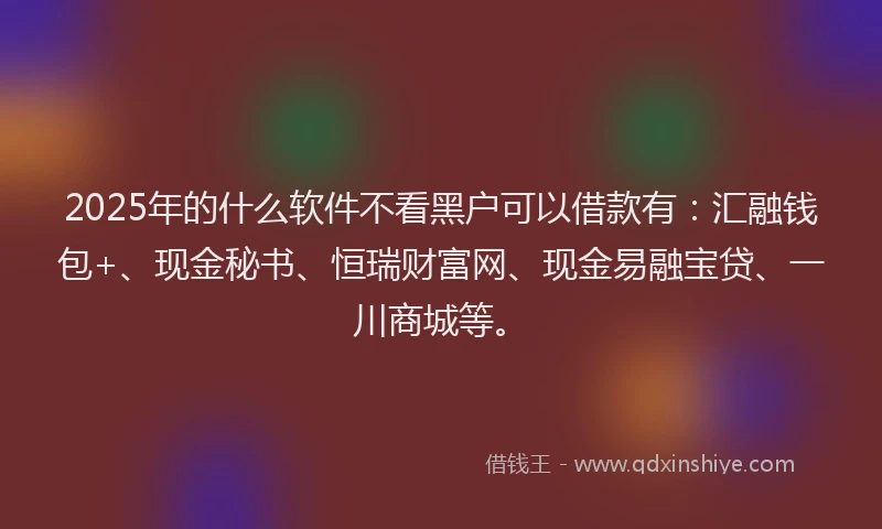 2025年的什么软件不看黑户可以借款有：汇融钱包+、现金秘书、恒瑞财富网、现金易融宝贷、一川商城等。