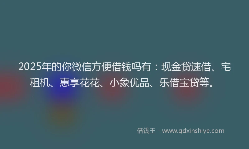 2025年的你微信方便借钱吗有：现金贷速借、宅租机、惠享花花、小象优品、乐借宝贷等。