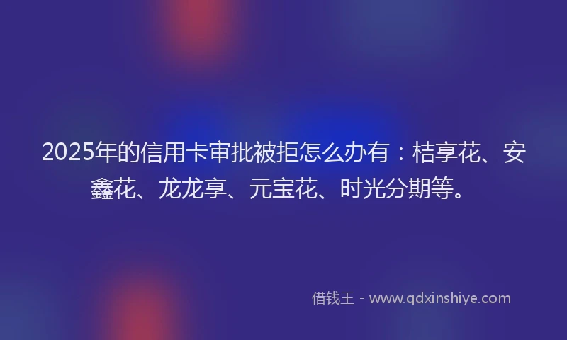 2025年的信用卡审批被拒怎么办有：桔享花、安鑫花、龙龙享、元宝花、时光分期等。