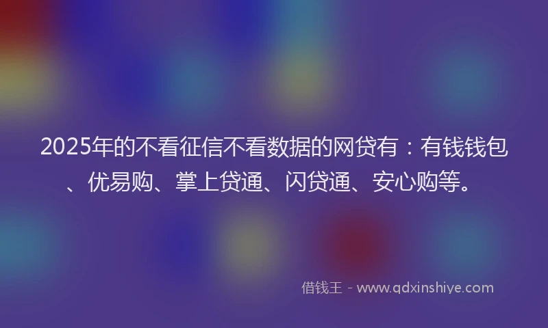 2025年的不看征信不看数据的网贷有：有钱钱包、优易购、掌上贷通、闪贷通、安心购等。