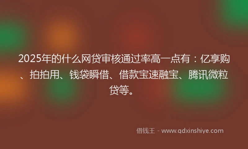 2025年的什么网贷审核通过率高一点有：亿享购、拍拍用、钱袋瞬借、借款宝速融宝、腾讯微粒贷等。