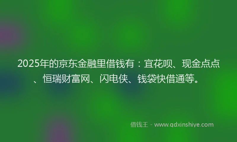 2025年的京东金融里借钱有：宜花呗、现金点点、恒瑞财富网、闪电侠、钱袋快借通等。