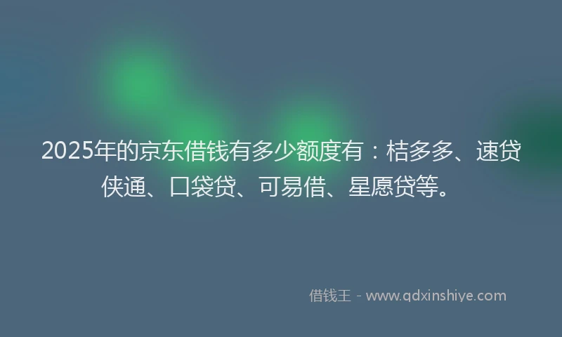 2025年的京东借钱有多少额度有：桔多多、速贷侠通、口袋贷、可易借、星愿贷等。