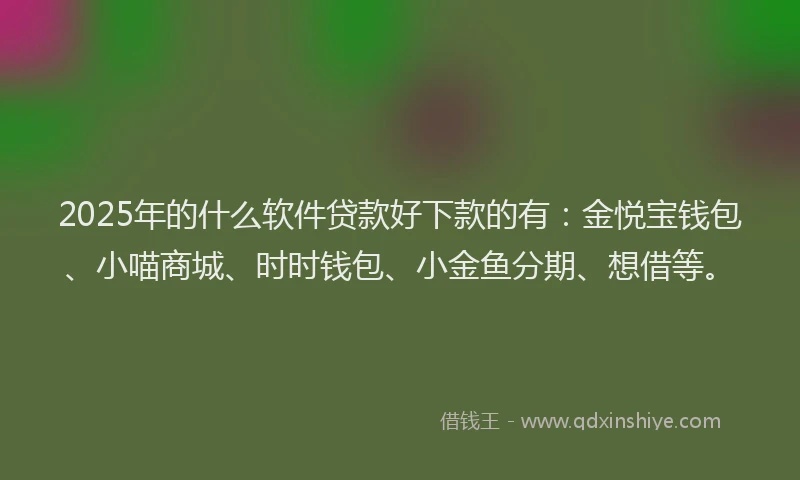 2025年的什么软件贷款好下款的有：金悦宝钱包、小喵商城、时时钱包、小金鱼分期、想借等。
