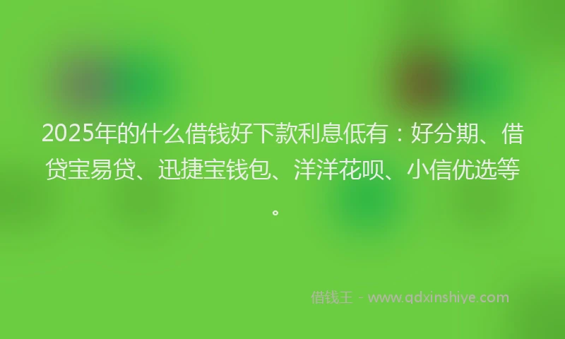 2025年的什么借钱好下款利息低有：好分期、借贷宝易贷、迅捷宝钱包、洋洋花呗、小信优选等。