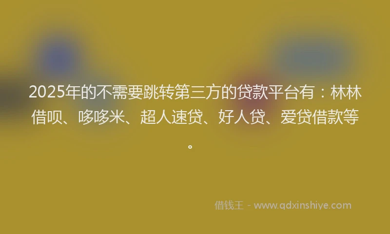 2025年的不需要跳转第三方的贷款平台有：林林借呗、哆哆米、超人速贷、好人贷、爱贷借款等。