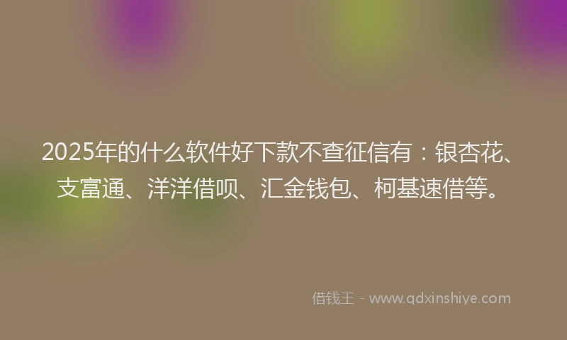 2025年的什么软件好下款不查征信有：银杏花、支富通、洋洋借呗、汇金钱包、柯基速借等。