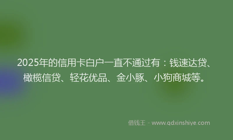 2025年的信用卡白户一直不通过有：钱速达贷、橄榄信贷、轻花优品、金小豚、小狗商城等。