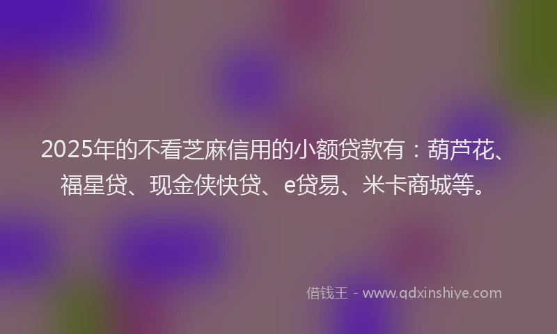 2025年的不看芝麻信用的小额贷款有：葫芦花、福星贷、现金侠快贷、e贷易、米卡商城等。