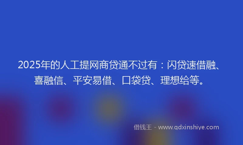 2025年的人工提网商贷通不过有：闪贷速借融、喜融信、平安易借、口袋贷、理想给等。