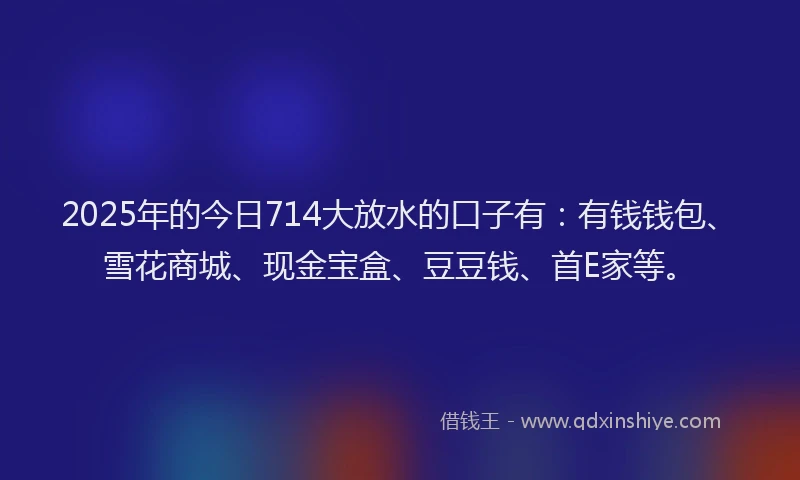 2025年的今日714大放水的口子有：有钱钱包、雪花商城、现金宝盒、豆豆钱、首E家等。