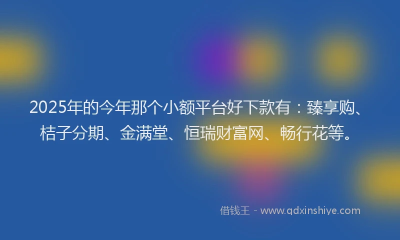 2025年的今年那个小额平台好下款有：臻享购、桔子分期、金满堂、恒瑞财富网、畅行花等。