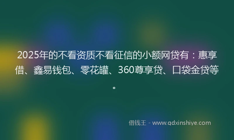 2025年的不看资质不看征信的小额网贷有：惠享借、鑫易钱包、零花罐、360尊享贷、口袋金贷等。