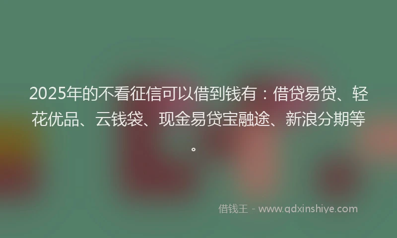 2025年的不看征信可以借到钱有：借贷易贷、轻花优品、云钱袋、现金易贷宝融途、新浪分期等。