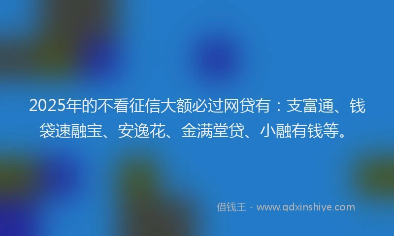 2025年的不看征信大额必过网贷有：支富通、钱袋速融宝、安逸花、金满堂贷、小融有钱等。