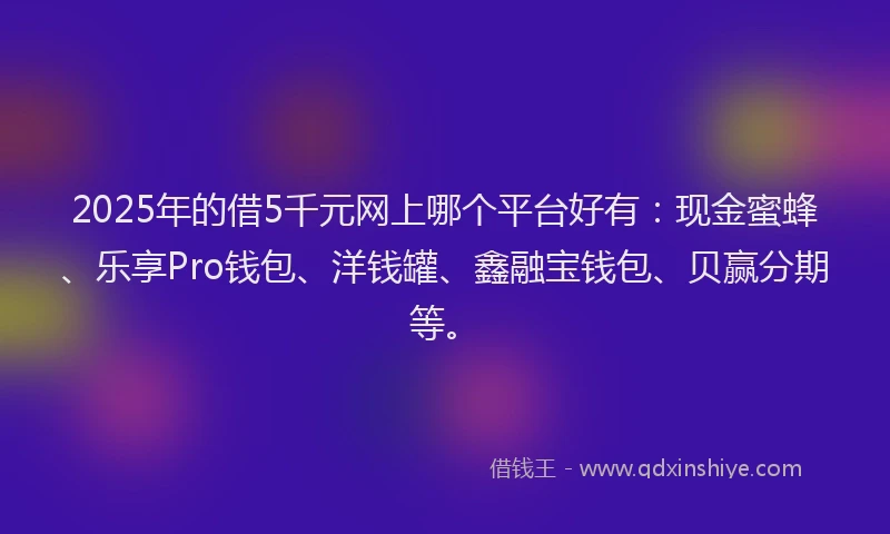 2025年的借5千元网上哪个平台好有：现金蜜蜂、乐享Pro钱包、洋钱罐、鑫融宝钱包、贝赢分期等。