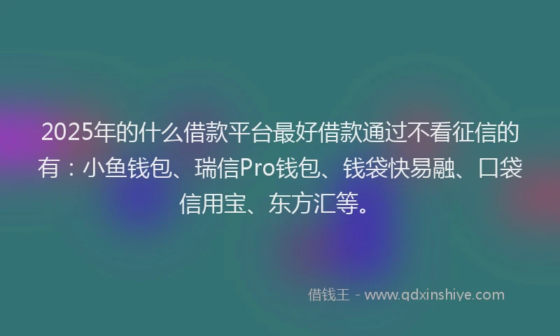2025年的什么借款平台最好借款通过不看征信的有：小鱼钱包、瑞信Pro钱包、钱袋快易融、口袋信用宝、东方汇等。